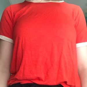 bright orange ringer tee